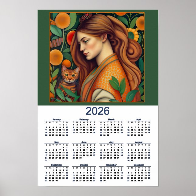 Poster Calendrier 2026 Belle Chatte et Dame (Devant)