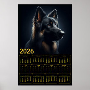 Poster Calendrier 2026 Berger Allemand – Portrait Gras