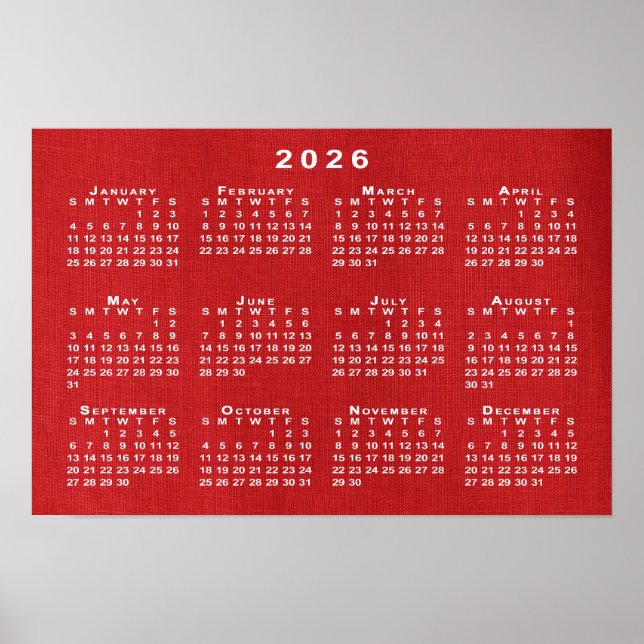 Poster Calendrier 2026 blanc sur photo personnalisable (Devant)