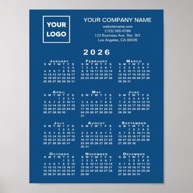 Poster Calendrier 2026 Business Logo et texte bleu (Devant)