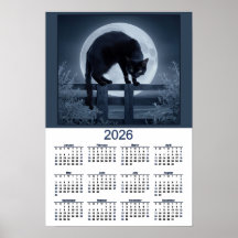 Calendrier 2026 Chat Noir sur une Clôture avec Ple