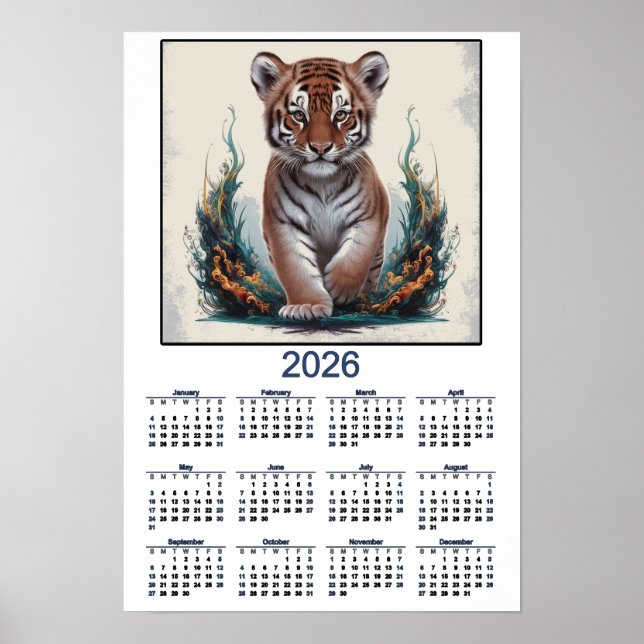 Poster Calendrier 2026 de Tigre chaton (Devant)