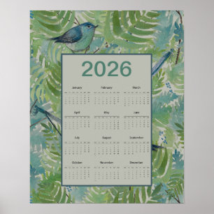 Poster Calendrier 2026 des oiseaux de fougères