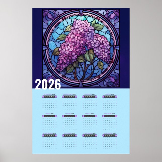 Poster Calendrier 2026 du Mur de Lilas Violet (Devant)