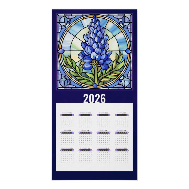 Poster Calendrier 2026 du Texas Bluebonnet (Devant)