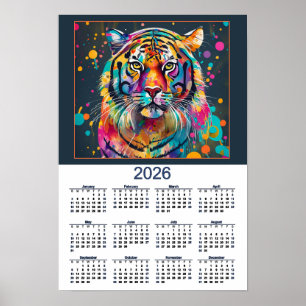 Poster Calendrier 2026 du Tigre à l'aquarelle époustoufla