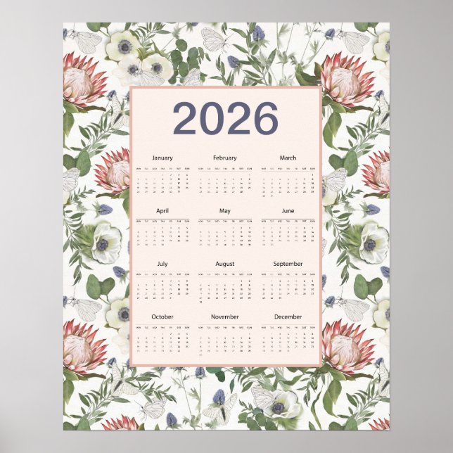 Poster Calendrier 2026 Fleurs Papillons (Devant)