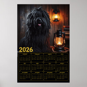Poster Calendrier 2026 Komondor avec lanternes et livres