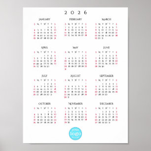 Poster Calendrier 2026 Logo d'entreprise personnalisé