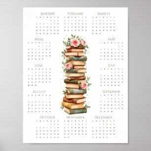 Poster Calendrier 2026 pour l'amant de livres floraux en