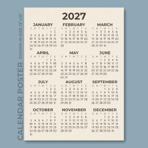 Poster Calendrier 2027 Beige Chaud Simple Moderne