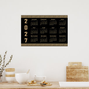 Poster Calendrier 2027, Frette Grecque, Beige sur Noir