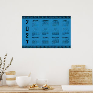 Poster Calendrier 2027, Frette Grecque, Noir sur Bleu Cos