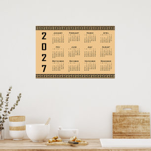 Poster Calendrier 2027, Frise grecque, Noir sur beige