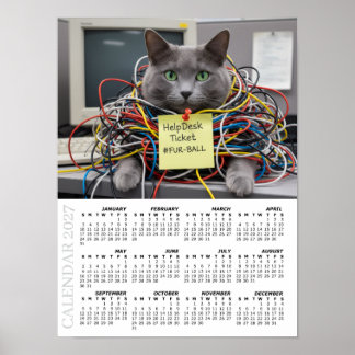 Poster Calendrier 2027, Help Desk, Informatique - Chats d