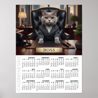 Poster Calendrier 2027, Le Patron - Chats Amusants au Bur