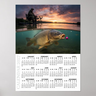 Poster Calendrier 2027, Pêche, Carpe / Poisson