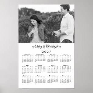 Poster Calendrier 2027 Photo et Noms de Couple Élégants