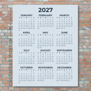Poster Calendrier 2027 Simple Moderne Bleu Poussiéreux Mu