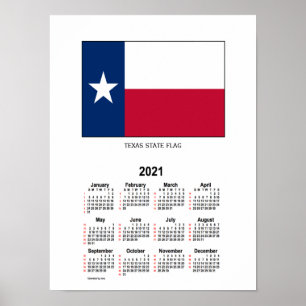 Poster Calendrier 52 semaines 2021 Drapeau du Texas par J
