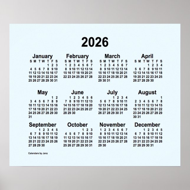 Poster Calendrier Alice Blue 2026 par Janz Print (Devant)