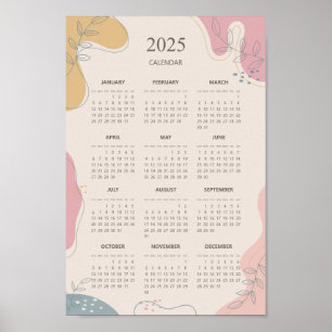 Poster Calendrier annuel 2025 Abstrait Esthétique Minimal