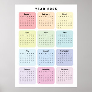 Poster Calendrier annuel minimaliste personnalisé