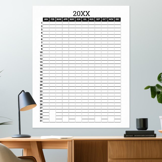 Poster Calendrier annuel - Planificateur d'objectifs Noir (any year - calendar poster)