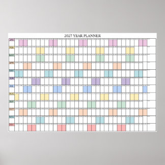 Poster Calendrier annuel simple 2027 à vue d'œil
