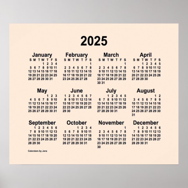 Poster Calendrier Antique Blanc 2025 par Janz Print (Devant)