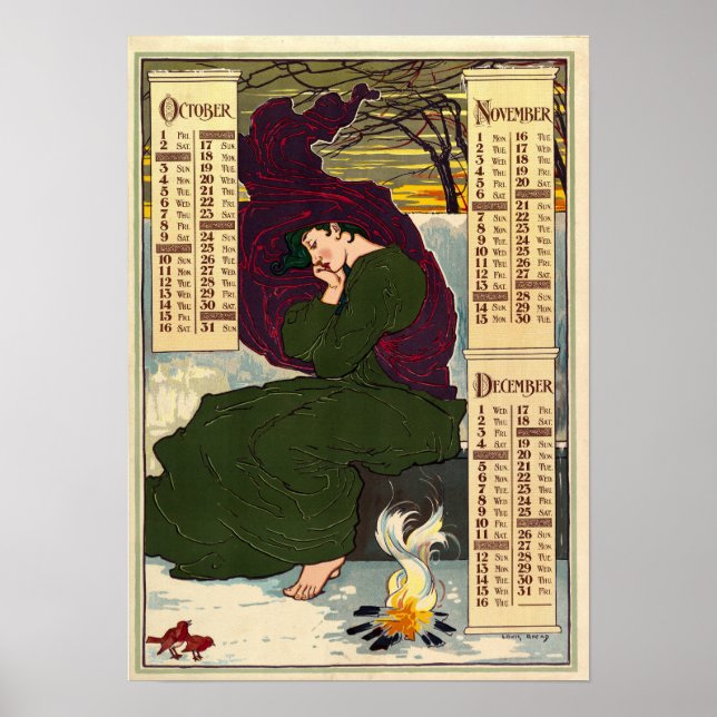 Poster Calendrier Art Nouveau 1896 par Louis Rhead (Devant)