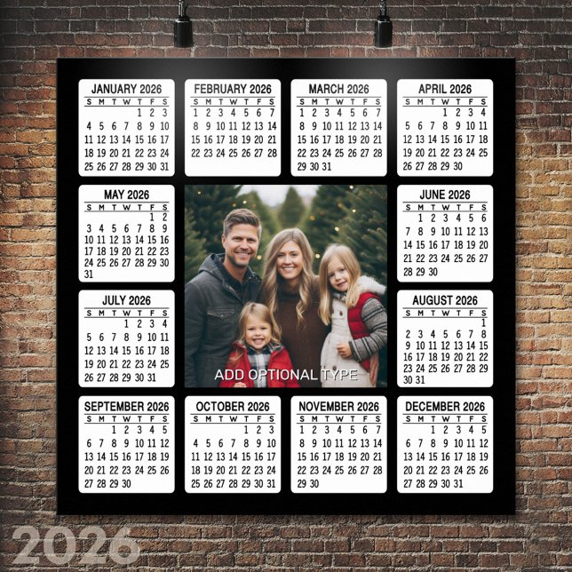 Poster Calendrier avec photo vue annuelle Moderne Minimal (2026 Calendar Poster)