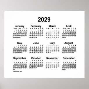 Poster Calendrier blanc 2029 de Janz Print