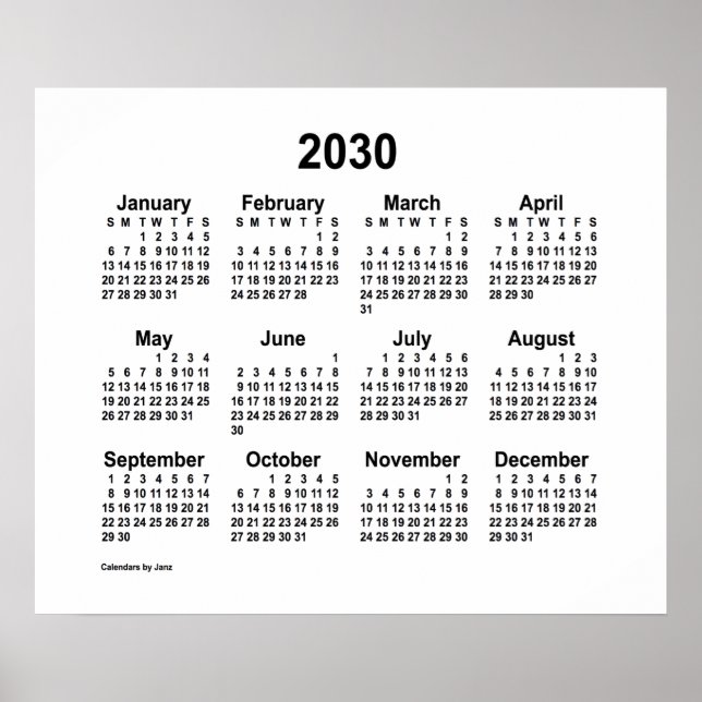 Poster Calendrier blanc 2030 par Janz Print (Devant)
