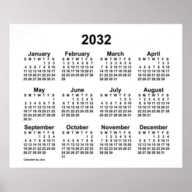 Poster Calendrier blanc 2032 par Janz Print (Devant)
