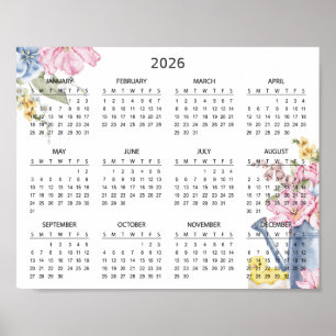 Poster Calendrier Botanique Floral Élégant Simple 2026