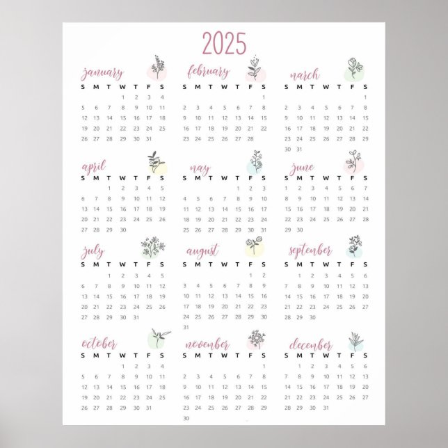 Poster Calendrier botanique simple 2025 (Devant)