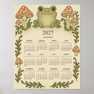 Poster Calendrier Cottagecore 2027 Grenouille et Champign