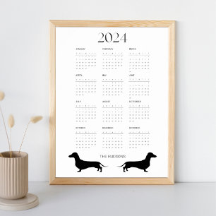 Poster Calendrier Dachshund noir et blanc 2024