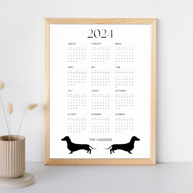 Poster Calendrier Dachshund noir et blanc 2024 (Créateur téléchargé)