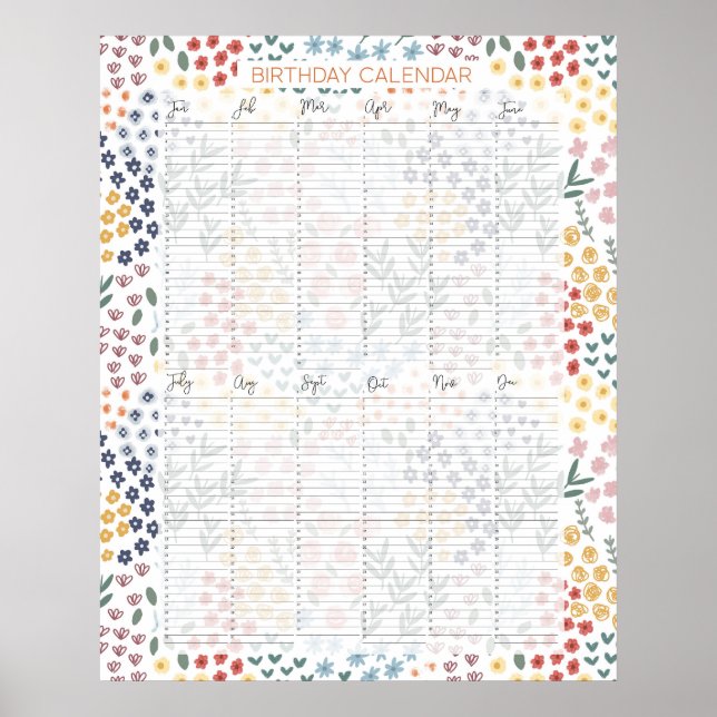 Poster Calendrier d'anniversaire À feuillage persistant p (Devant)