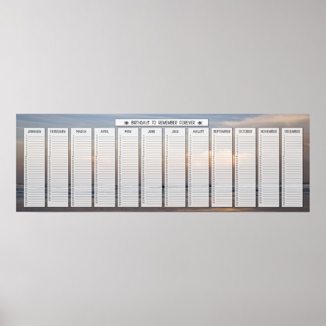 Poster Calendrier d'anniversaire Lever de soleil sur la p (Devant)