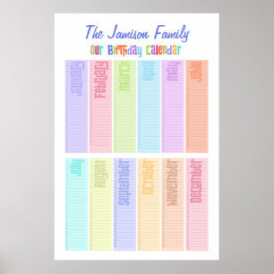Poster Calendrier d'anniversaire perpétuel personnalisé