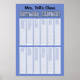Poster Calendrier d'anniversaire perpétuel personnalisé