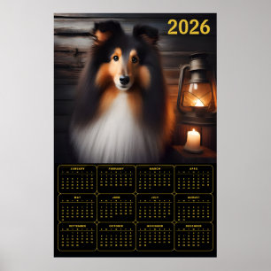 Poster Calendrier de chien rustique Lanterne Shetland She