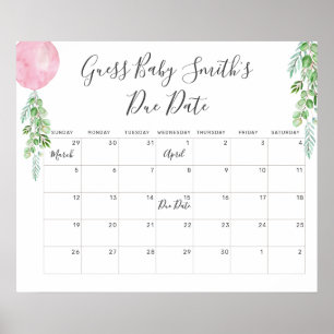 Poster Calendrier de date d'échéance de bébé Guess Eucaly