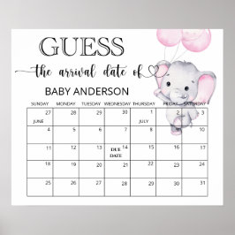 Poster Calendrier de date d'échéance de l'éléphant rose