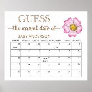 Poster Calendrier de date d'échéance du Baby shower fleur
