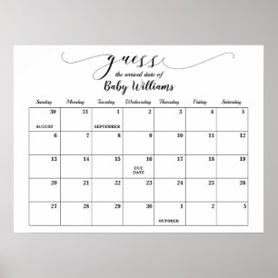 Poster Calendrier de date d'échéance du devis baby shower