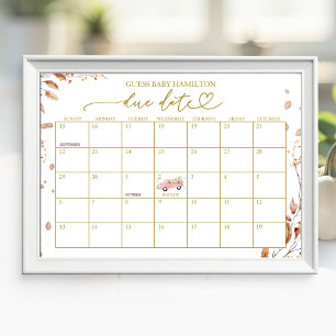 Poster Calendrier de date prévue pour Baby Shower Fille A